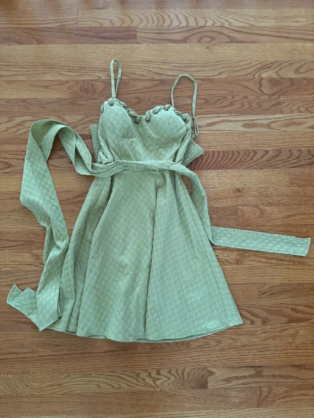 BCX Sage Green Satin Smocked Mini Dress